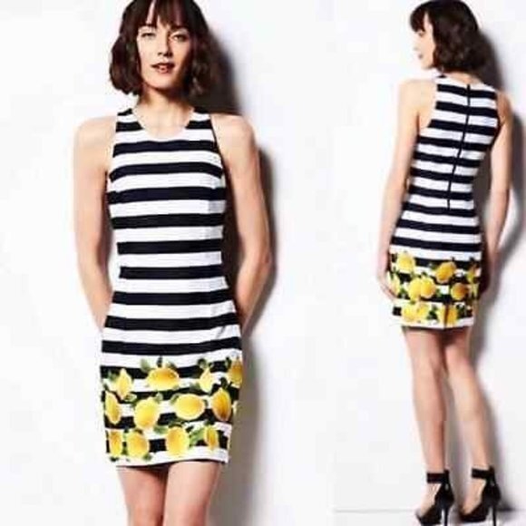 Milly Striped Lemon Empire Waist Above Knee Dress Size 6 - Picture 1 of 8